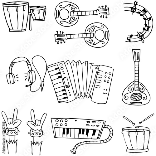 Music object doodles stock collection