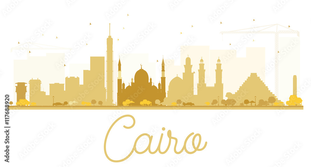 Cairo City skyline golden silhouette.