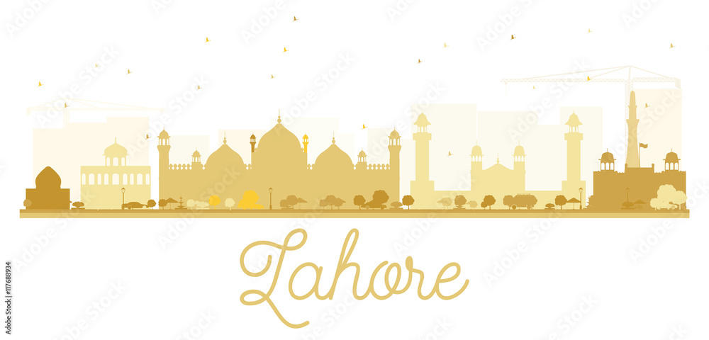 Lahore City skyline golden silhouette.