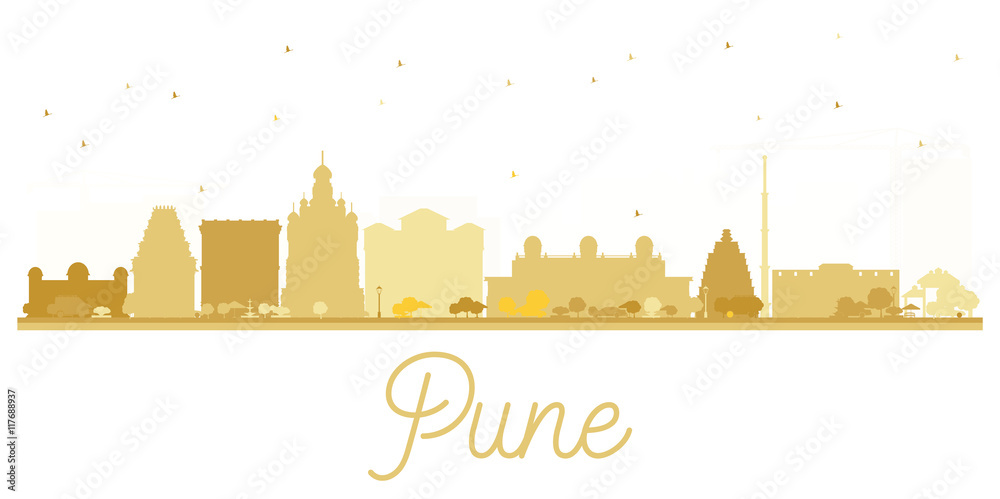 Pune skyline golden silhouette.