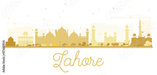 Lahore City skyline golden silhouette.