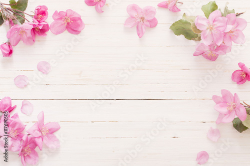 Fototapeta Naklejka Na Ścianę i Meble -  apple flowers on wooden background