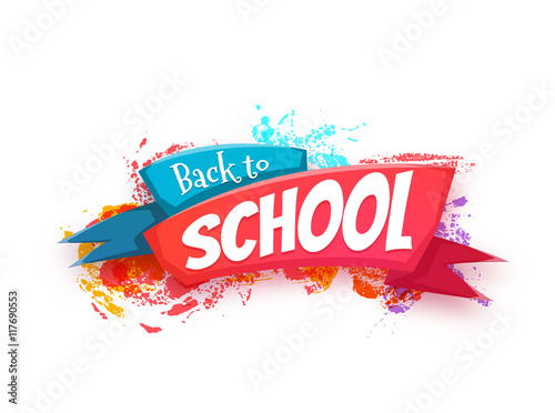 Back to school banner with ribbon. Vector illustration.