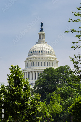 US Capitol Building on a clear day with blue sky. Senate and House of Representatives of the United States Government