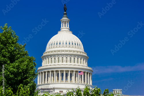 US Capitol Building on a clear day with blue sky. Senate and House of Representatives of the United States Government