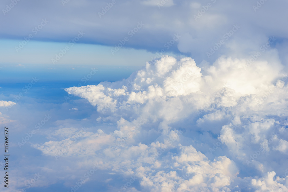 Fototapeta premium Blue sky with white clouds view from air plane