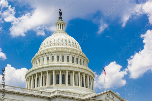 US Capitol Building on a clear day with blue sky. Senate and House of Representatives of the United States Government