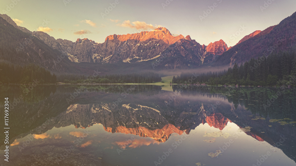 mountain lake in the Ita
lian Alps,retro colors, vintage