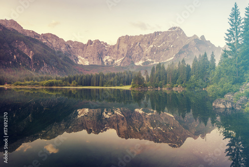 mountain lake in the Ita lian Alps,retro colors, vintage