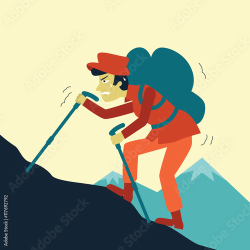 Man hiking with hepavy backpack