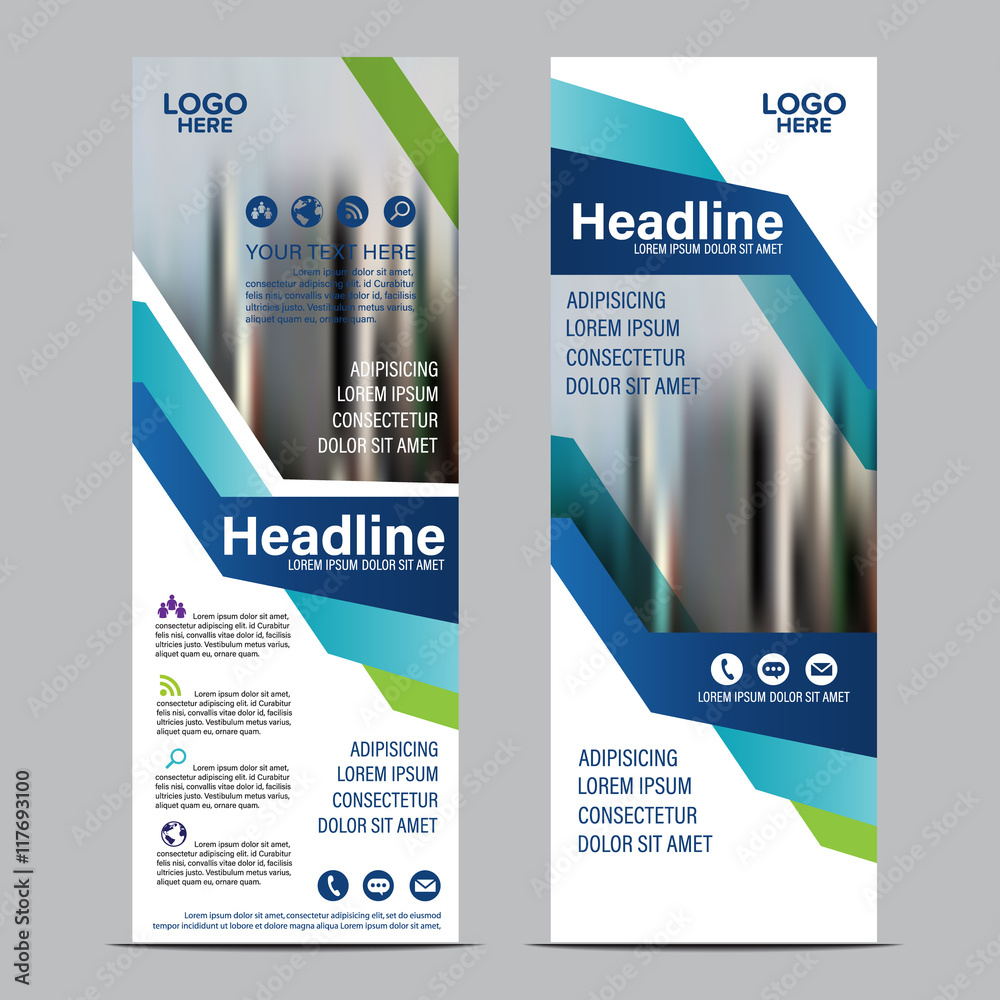 Roll up stand flag flyer banner backdrop design layout template mock up