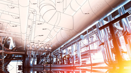 Foto Industrial factory with sketch and reflection