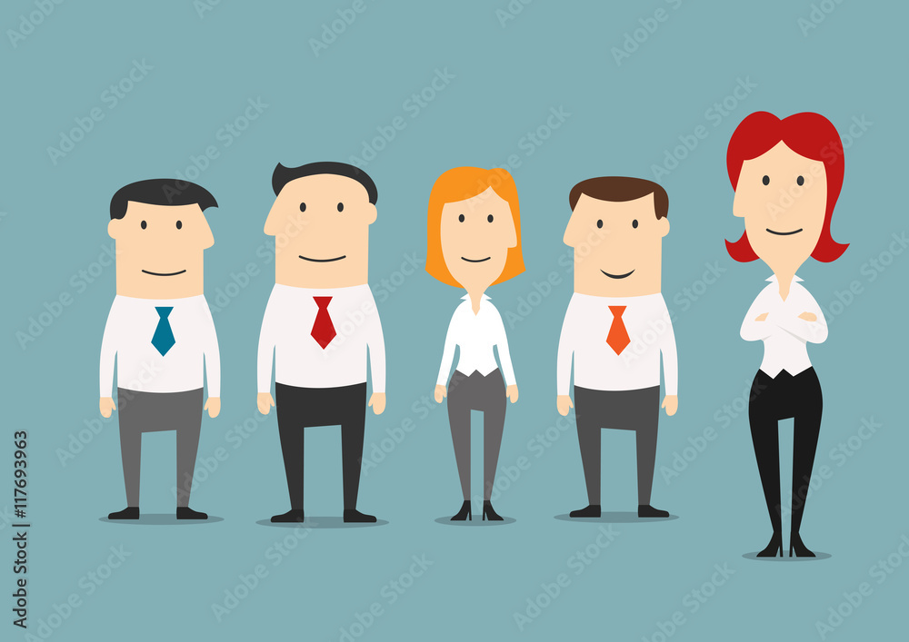 Female boss standing with her business team Female boss standing with her business team