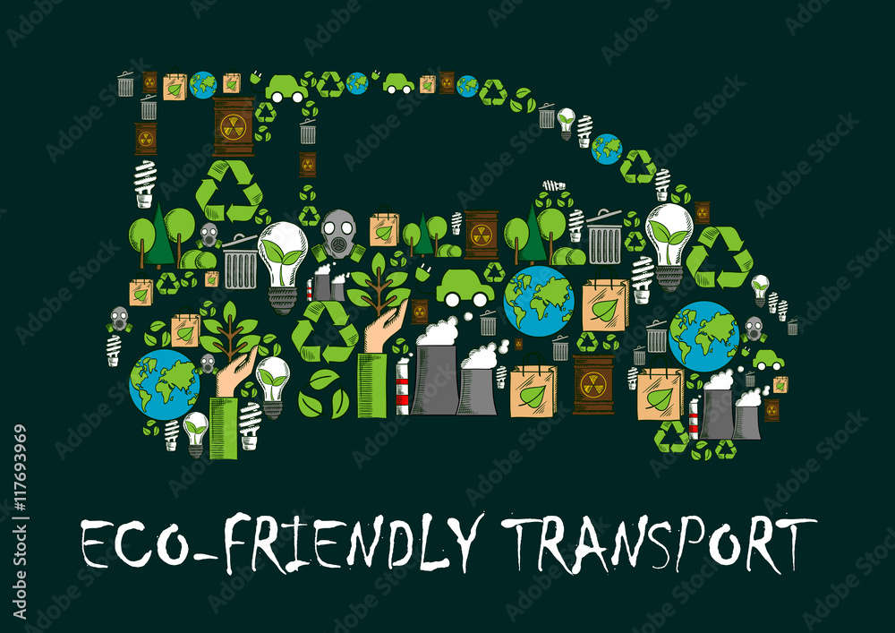 Obraz premium Eco car symbol made up of ecological icons