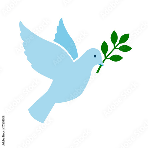 Bird peace symbol. Blue dove with green branch vectorillustration