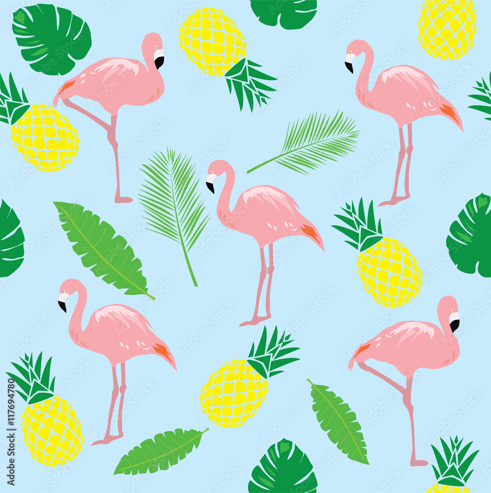 Obraz premium Vector Flamingos Seamless