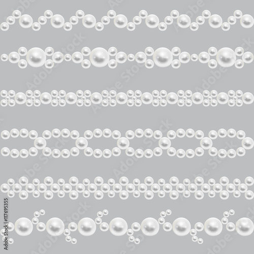 Pearl realistic seamless borders vector set