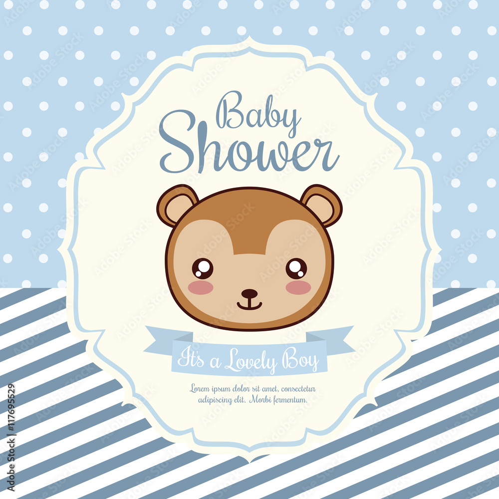 Baby Shower invitation design represented by kawaii squirrel cartoon. Pastel color illustration.
