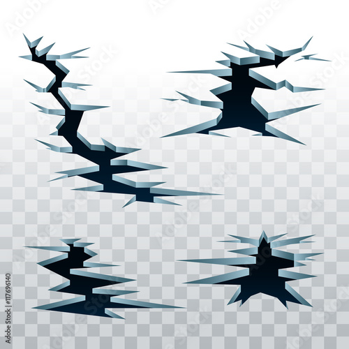 Vector crack in earth on transparent background. Cracked land fracture