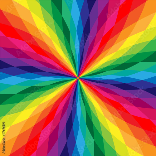 Iridescent  Polygonal  Lines Intersect in the Center. Colorful Polygonal  Pattern. Rainbow Geometric Abstract Background. Suitable for textile, fabric, packaging and web design. Vector Illustration.