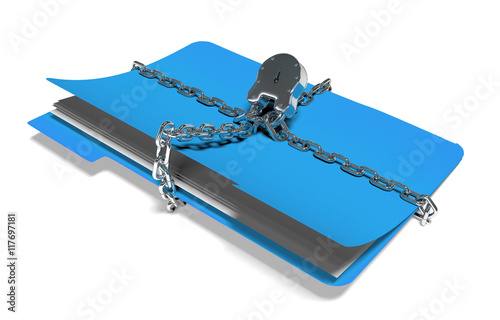 folder with chain and padlock, hidden data, security, 3d render photo