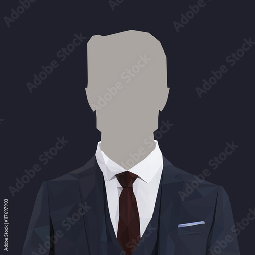 Low poly business man with navy suit and red tie. Vector illustration