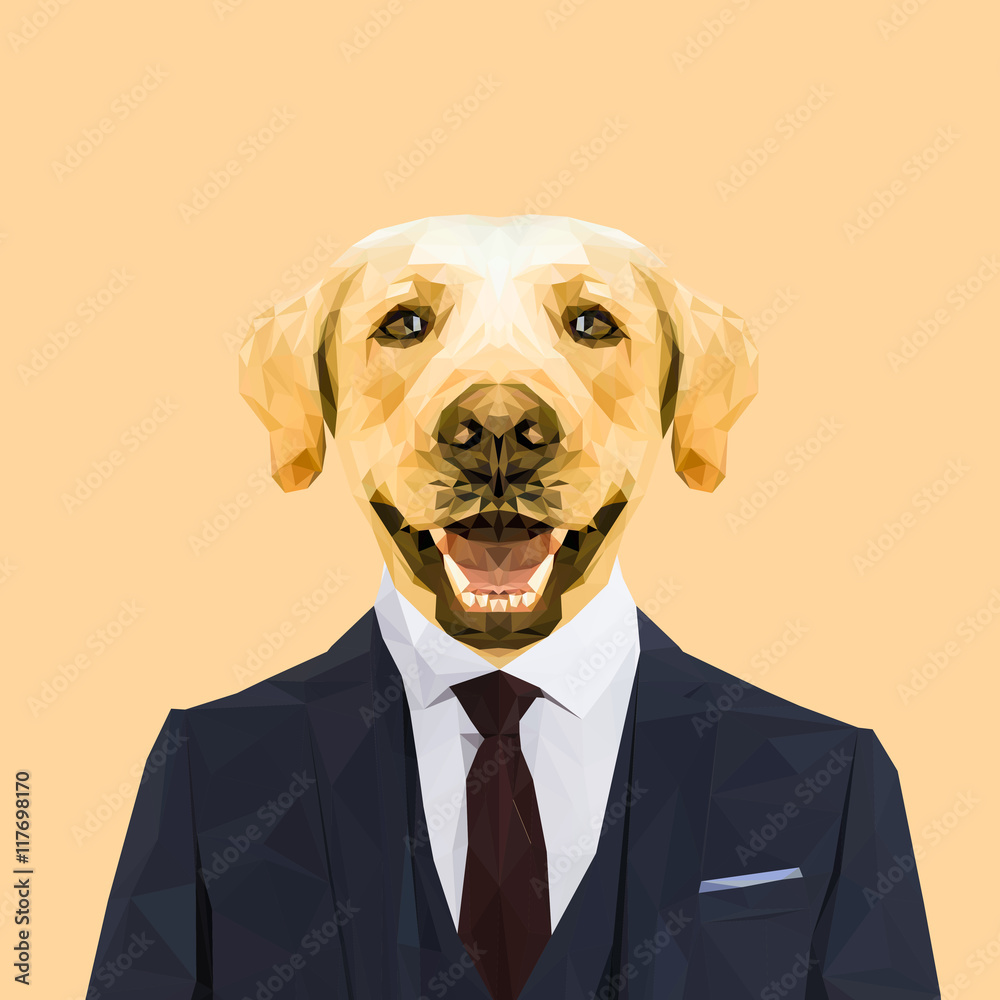 Secrete welding meteor Labrador dog animal dressed up in navy blue suit with red tie. Business man.  Vector illustration. Stock Vector | Adobe Stock