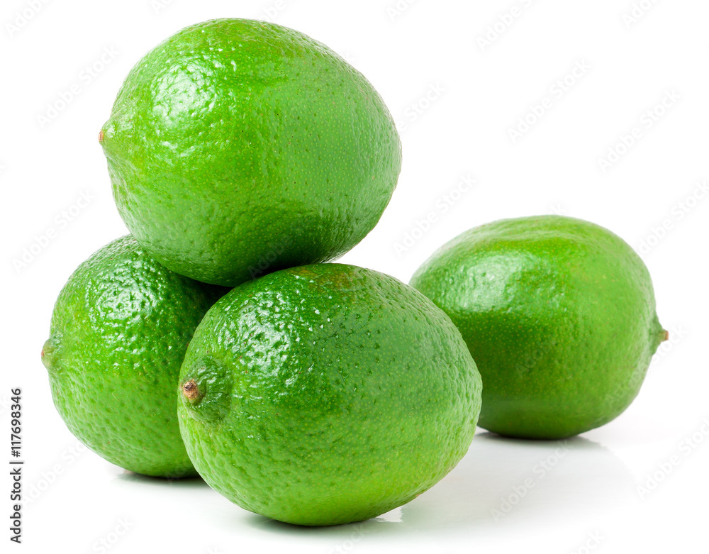 four lime isolated on white background close up four lime isolated on white background close up