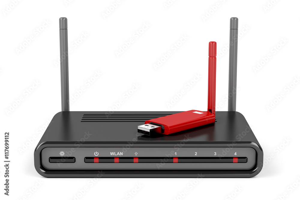 Fototapeta premium Wireless router and usb wireless adapter