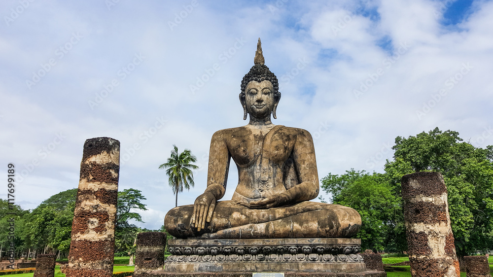 Old Big Buddha statue in the public temple, Thailand