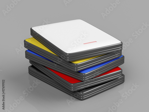 Stack with portable hard drives