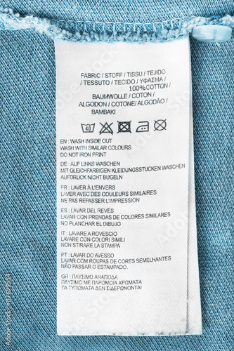 Washing instructions label