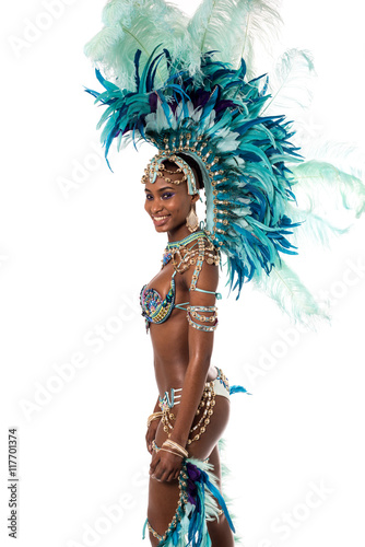 Side pose of african young female dancer.