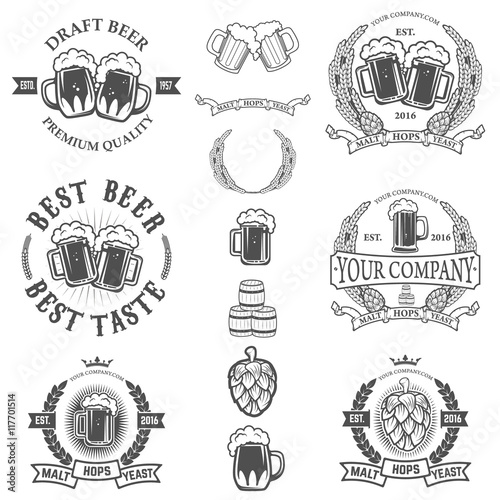 Set of labels templates with beer mug isolated on white backgrou