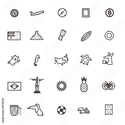 vector travel icon Australia and Brazil on white background