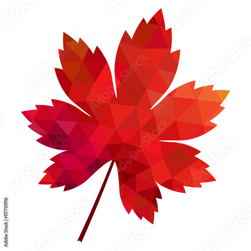 vector polygonal red maple leaf on white background