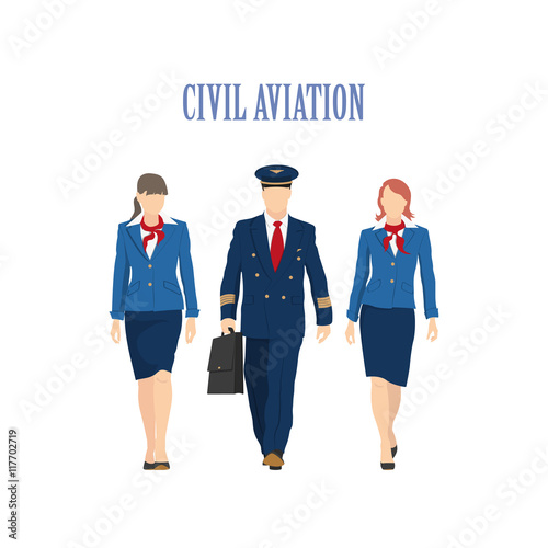 The pilot and a flight attendant on the plane background