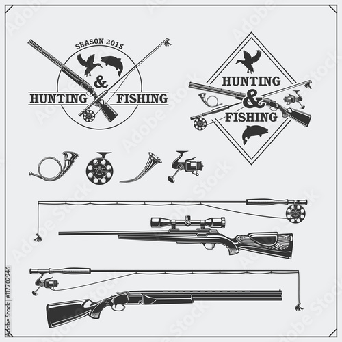 Canvas Print Vector elements for vintage hunting and fishing club