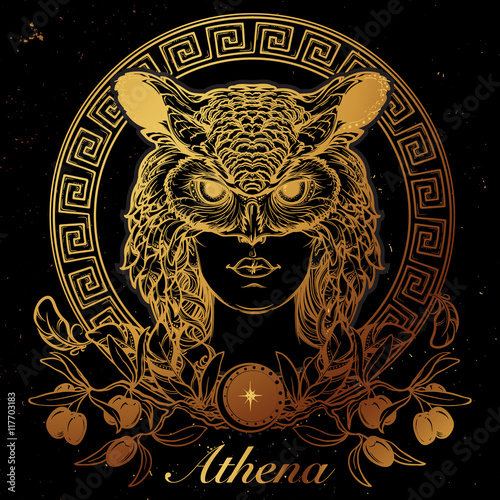 Athena sketch. Gold on black.