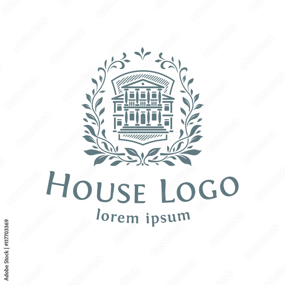 Emblem with the house. White background.
