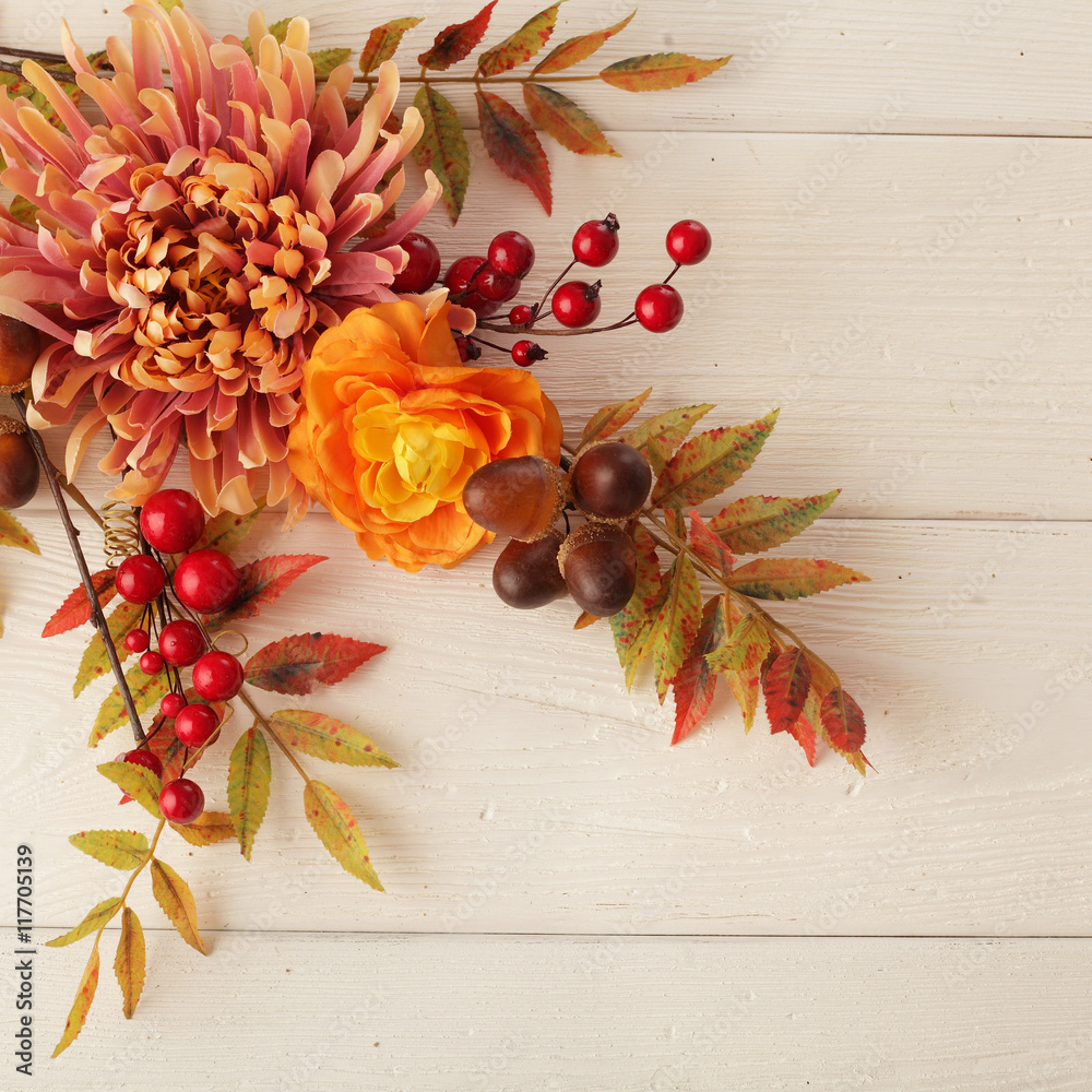 autumn flowers frame background - obrazy, fototapety, plakaty 