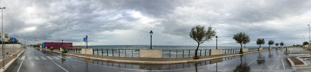 Panoramic view of Bari coastline on a rainy day, Italy