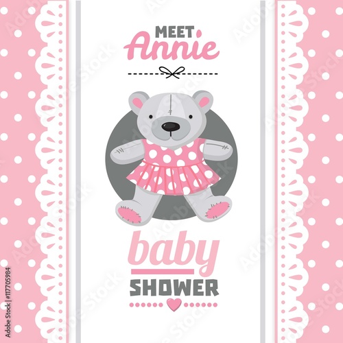 Pink baby shower card with a teddy bear
