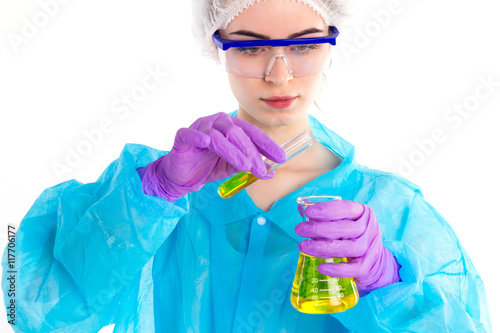 Liquids are transfused by woman