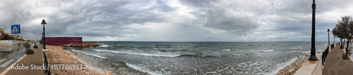 Panoramic view of Bari coastline on a rainy day, Italy