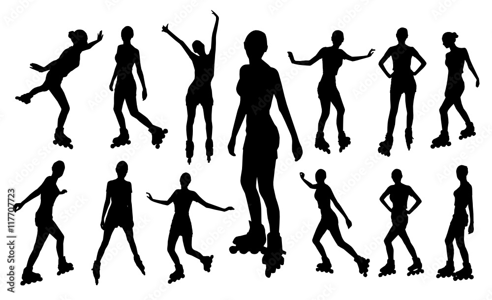 Obraz premium Silhouettes of roller girl