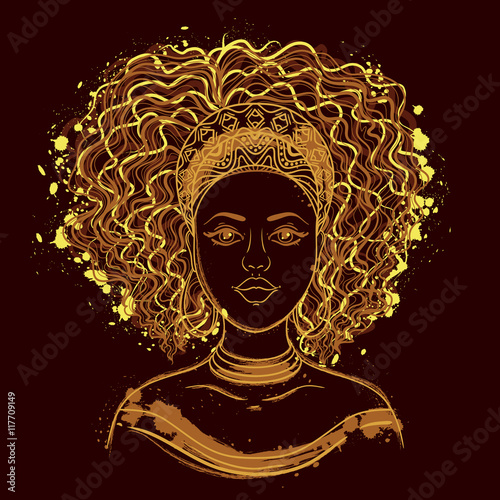 Portrait of African woman. Hand drawn vector illustration.
