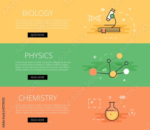 Biology. Physics. Chemistry. Vector banners template set