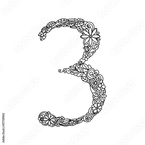 Number 3 coloring book for adults vector