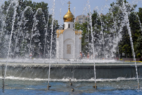 ANAPA, RUSSIA - JULY 28, 2016: View on orthodox chapel to the central square in the city of Anapa